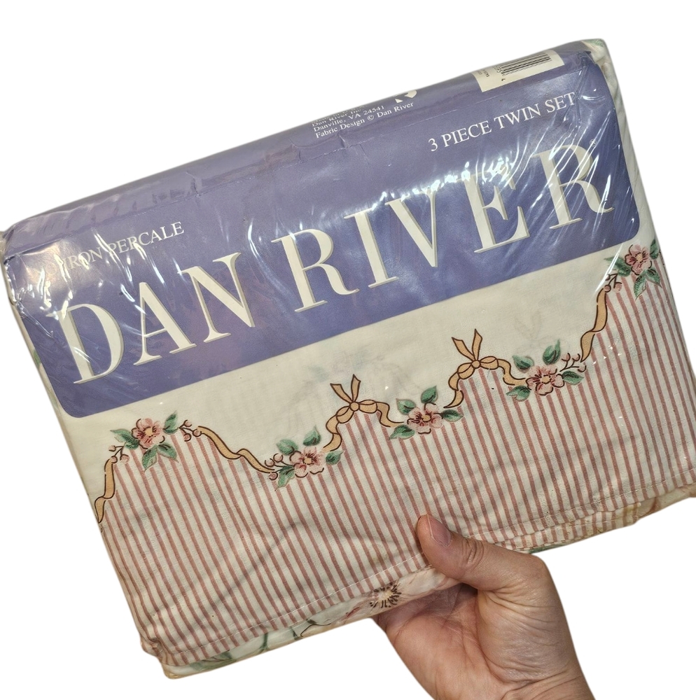 Vintage Dan River Wild Rose 3 Piece Twin Sheet Set New In Package